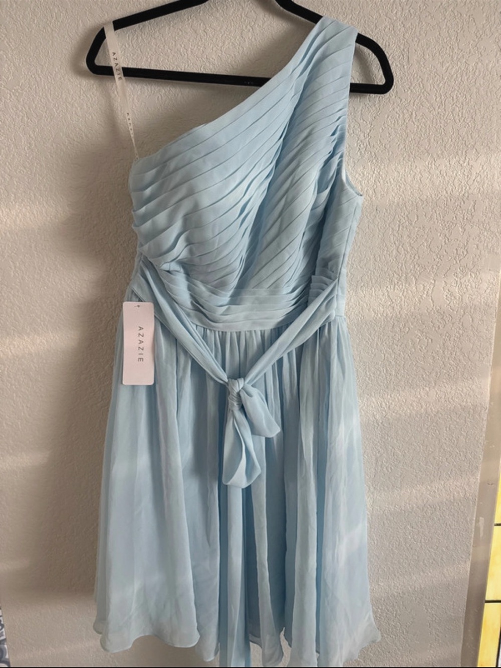 Azazie Light Blue One-Shoulder Chiffon Dress with Waist Tie